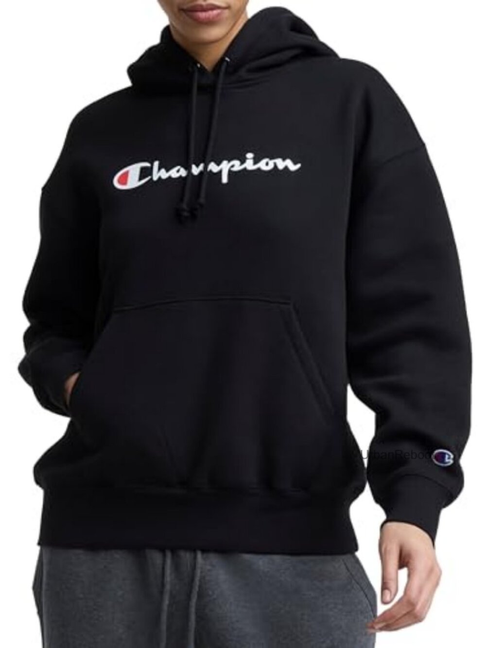 Champion Women's Pullover Fleece Hoodie Loose Fit Midweight Script Logo